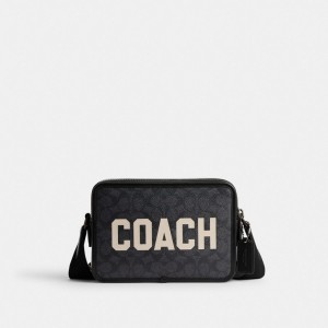 Black Men Coach Charter 24 In Signature Canvas With Graphic Crossbody Bags | NZ_CH24533