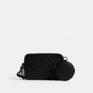 Black Men Coach Charter With Hybrid Pouch In Signature Leather Polished Pebble Leather Crossbody Bags | NZ_CH67488