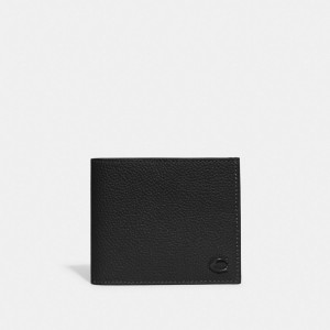 Black Men Coach Double Billfold Wallet Polished Pebble Leather Billfolds | NZ_CH25437