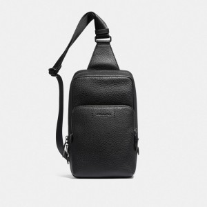 Black Men Coach Gotham Pack Pebble Leather Crossbody Bags | NZ_CH88043