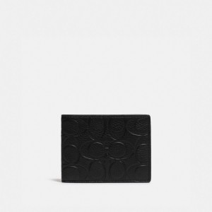 Black Men Coach Slim Billfold Wallet In Signature Leather Pebble Leather Billfolds | NZ_CH10383