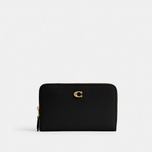Black Women Coach Essential Medium Zip Around Brass Large Wallets | NZ_CH82552