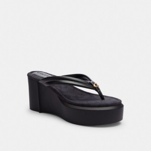 Black Women Coach Franki Flip Flop In Signature Jacquard Sandals | NZ_CH46652