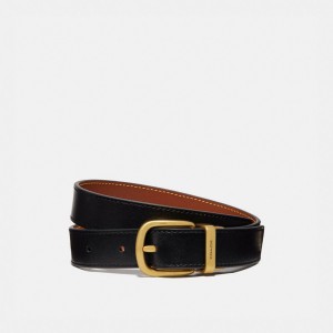 Black Women Coach Harness Buckle Reversible Belt 25 Mm Brass Belts | NZ_CH77813