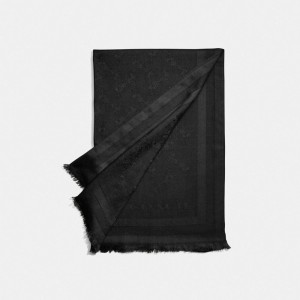 Black Women Coach Horse And Carriage Print Jacquard Stole Hats | NZ_CH34643