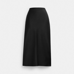 Black Women Coach Long Satin Midi Skirt | NZ_CH63421