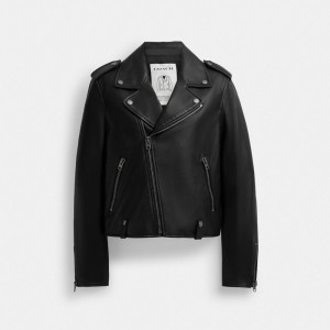 Black Women Coach Moto Jackets | NZ_CH74879