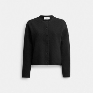 Black Women Coach Signature Knit Cropped Cardigan | NZ_CH88984