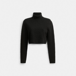 Black Women Coach Signature Knit Cropped Turtleneck Tops | NZ_CH48240