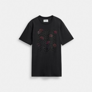 Black Women Coach Signature Square Kiss Print In Organic Cotton T Shirts | NZ_CH83933