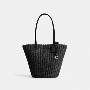 Black Women Coach Small Straw Tote Bag | NZ_CH91454