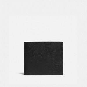 Black / Khaki Men Coach 3 In 1 Wallet With Signature Canvas Detail Pebble Leather Billfolds | NZ_CH85391