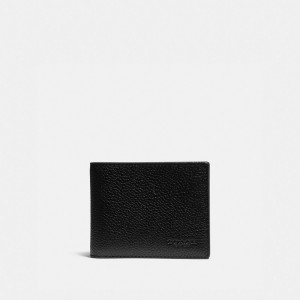 Black / Khaki Men Coach Slim Billfold Wallet With Signature Canvas Detail Pebble Leather Billfolds | NZ_CH53349