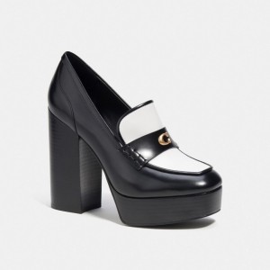 Black / White Women Coach Ilyse Platform Loafers | NZ_CH77414