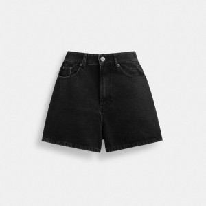 Blue Black Women Coach Denim Shorts In Organic Cotton Skirt | NZ_CH34216