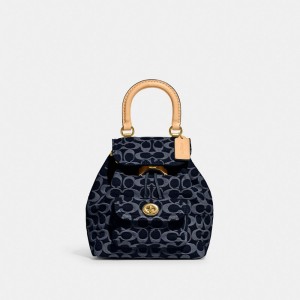 Blue Women Coach Riya 21 In Signature Denim Denim Backpacks | NZ_CH17906