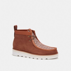 Brown Men Coach Chukka In Micro Signature Jacquard Boots | NZ_CH20498