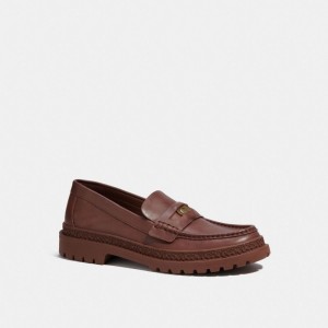 Brown Men Coach Loafer With Signature Coin Loafers | NZ_CH37277
