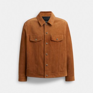 Brown Men Coach Suede Leather Tan Jackets | NZ_CH50671