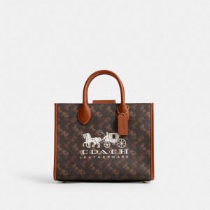 Brown Women Coach Ace 26 With Horse And Carriage Print Brass Tote Bag | NZ_CH83971