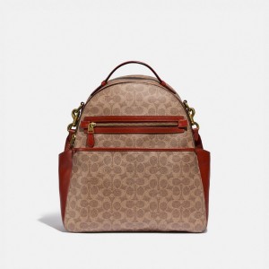 Brown / Red Women Coach Baby In Signature Canvas Brass Backpacks | NZ_CH68166