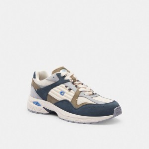 Dark Blue Men Coach C301 Denim Sneakers | NZ_CH47794