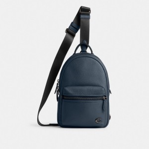 Dark Blue Men Coach Charter Pack Denim Crossbody Bags | NZ_CH62444