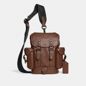 Dark Men Coach Hitch 13 Leather Backpacks | NZ_CH27443