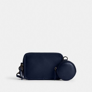 Deep Blue Men Coach Charter With Hybrid Pouch Glovetanned Leather Crossbody Bags | NZ_CH56472