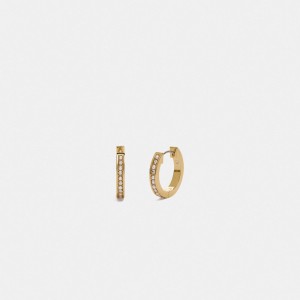 Gold Women Coach Classic Crystal Pearl Huggie Earrings | NZ_CH72226