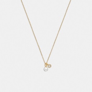 Gold Women Coach Classic Pearl Pendant Necklace | NZ_CH69327
