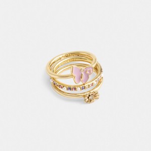 Gold Women Coach Garden Charms Set Ring | NZ_CH78351
