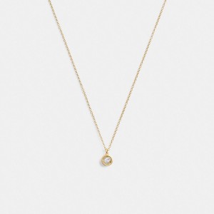 Gold Women Coach Halo Round Pendant Necklace | NZ_CH72381