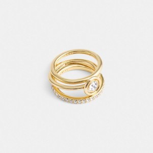 Gold Women Coach Halo Round Set Ring | NZ_CH13152