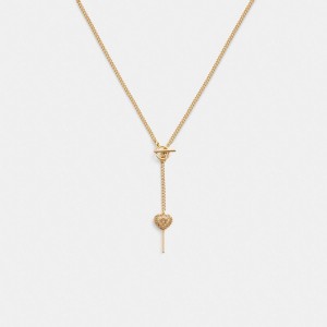 Gold Women Coach Heart Lollipop Lariat Necklace | NZ_CH44024