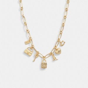 Gold Women Coach Iconic Charm Chain Necklace | NZ_CH35546