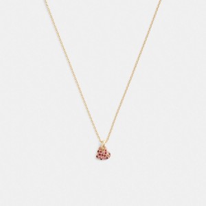 Gold Women Coach Pavé Heart Pendant Necklace | NZ_CH38514