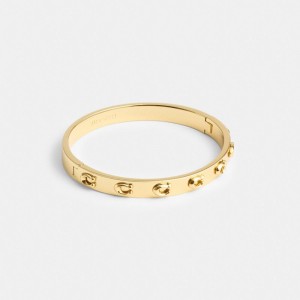 Gold Women Coach Pegged Signature Hinged Bangle Bangles | NZ_CH49107