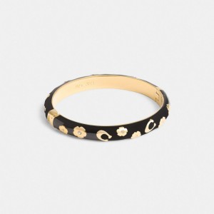 Gold / Black Women Coach Enamel Signature Floral Bangle Bangles | NZ_CH83467