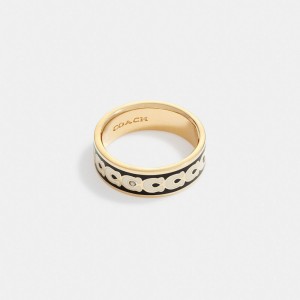 Gold / Black Women Coach Signature Enamel Ring | NZ_CH19723
