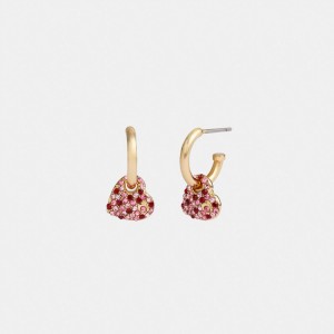 Gold / Pink Women Coach Pavé Heart Huggie Earrings | NZ_CH57337