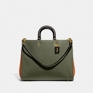Green / Orange Women Coach Rogue 39 In Colorblock Pebble Leather Handbag | NZ_CH18972