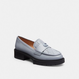 Grey Blue Women Coach Leah With Quilting Leather Loafers | NZ_CH69153