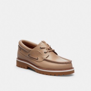 Grey Brown Men Coach Benson Boat Shoe Taupe Boat Shoes | NZ_CH28414