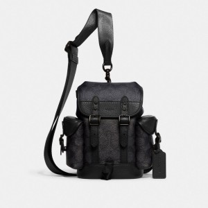Grey Men Coach Hitch 13 In Signature Canvas Signature Backpacks | NZ_CH67455