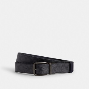 Grey / Navy Men Coach Boxed Harness And Signature Buckle Cut To Size Reversible Belt 38 Mm Belts | NZ_CH88577