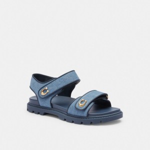 Indigo Blue Women Coach Brynn Indigo Denim Sandals | NZ_CH55503