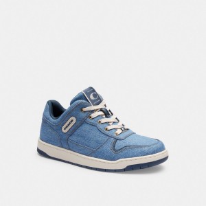 Indigo Blue Women Coach C201 Low Top Indigo Denim Sneakers | NZ_CH88570
