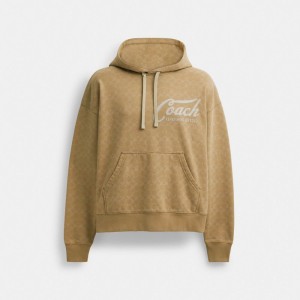 Khaki Men Coach Signature Long Sleeve Relaxed Americana Pullover Hoodie | NZ_CH98817