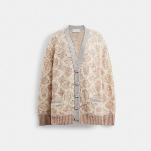 Light Pink Women Coach Long Signature Cardigan | NZ_CH35974